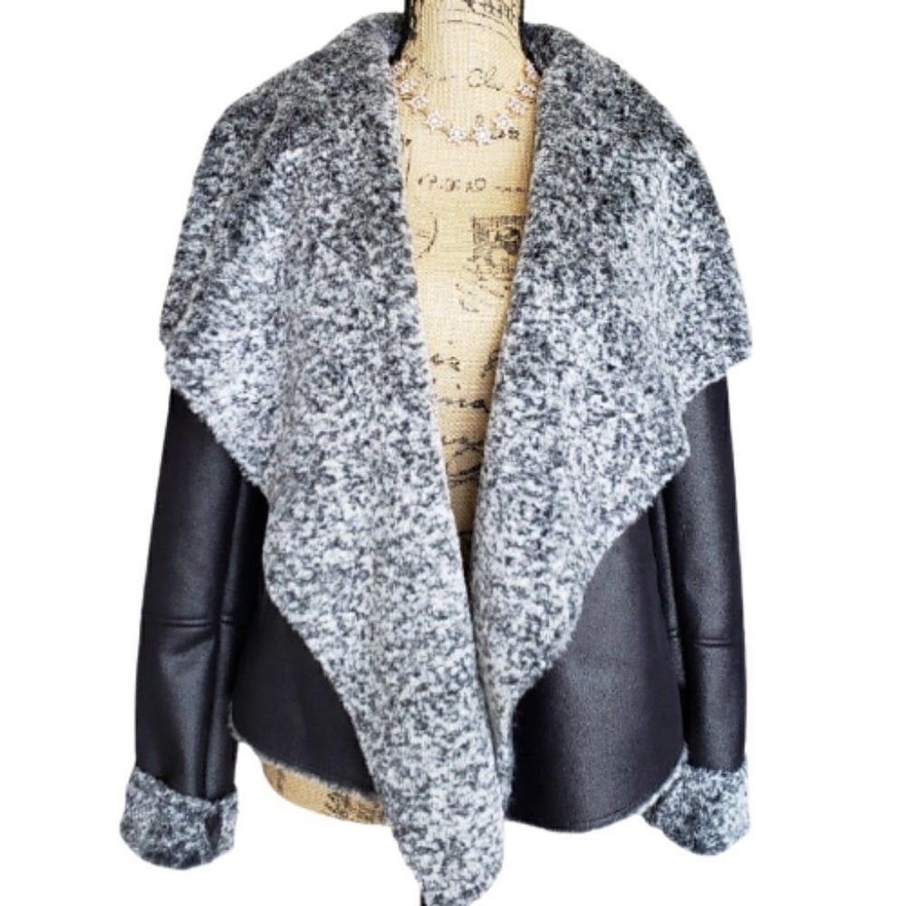 Women's Jacket Plush Suede Faux Fur Jacket Blazer Black Medium NEW